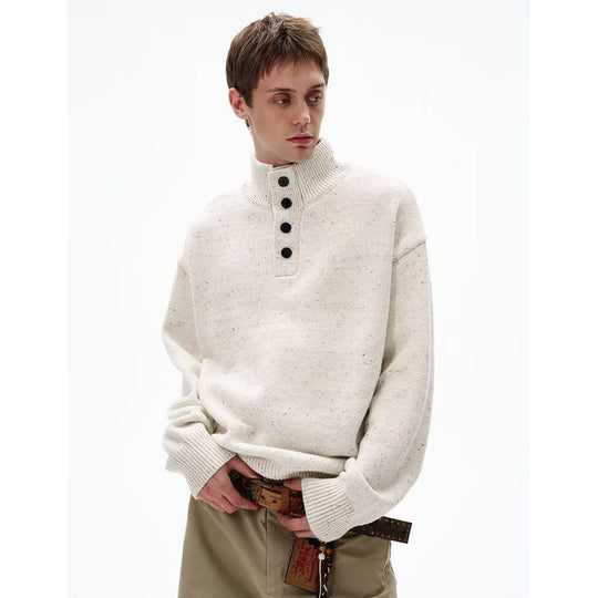 Herren Grobstrick Pullover mit Stehkragen und Knopfdetail Nord Taschen