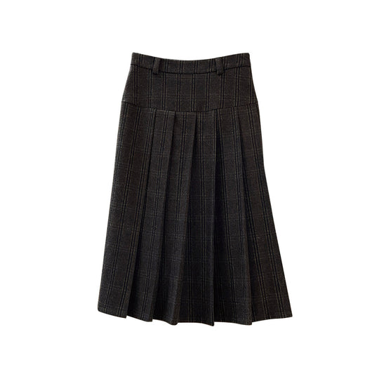Damen Weite Karierte Culotte‑Hose mit hoher Taille, Bundfalten und fließender Wolloptik Nord Taschen