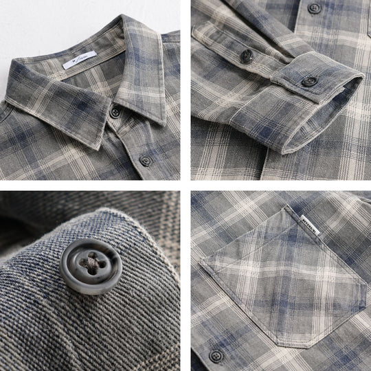 Herren Karo-Relaxed-Overshirt aus gebürstetem Baumwollmix mit Brusttasche und durchgehender Knopfleiste Nord Taschen