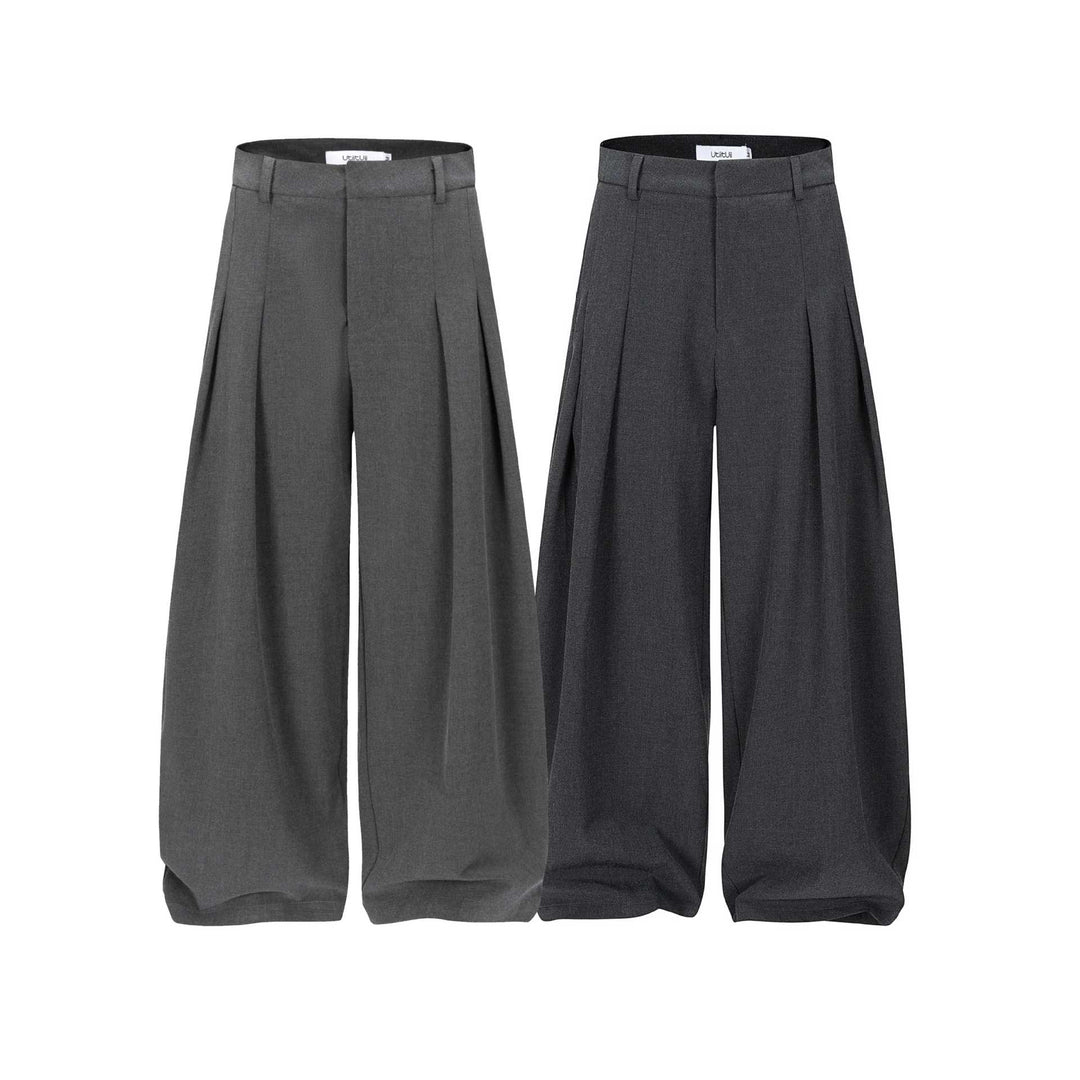 Damen Hochtaillierte weite Plissee-Hose mit Bügelfalte und Gürtelschlaufen Nord Taschen