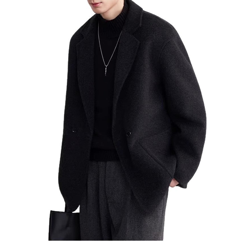 Herren Oversize Doppelknopf-Wollmix-Kurzmantel mit aufgesetzten Taschen Nord Taschen