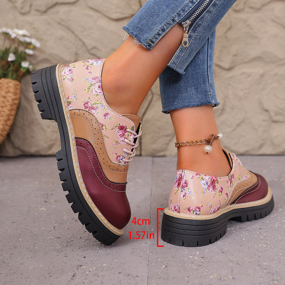 Damen nan florale Brogue-Schnürschuhe mit mehrlagigem Materialmix und profilierter Gummisohle Nord Taschen