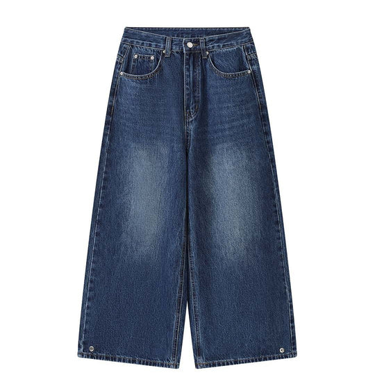 Damen Weite High‑Waist Denim-Baggyhose mit Druckknopfsaum Nord Taschen
