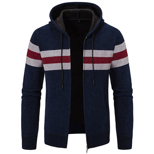 Herren Kapuzen-Strickjacke mit durchgehendem Reißverschluss, Kontraststreifen und Eingrifftaschen Nord Taschen