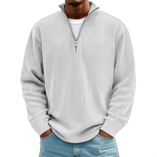 Herren Gerippter Halbzip-Strickpullover mit Stehkragen und lockerer Passform Nord Taschen