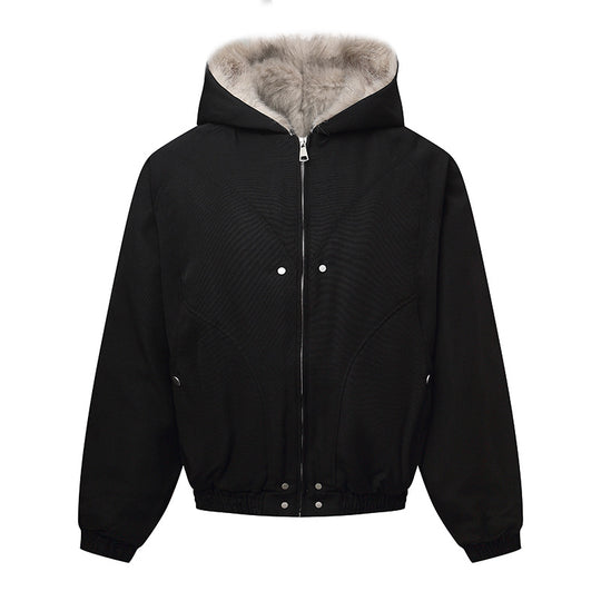 Unisex Kapuzenblouson mit wärmendem Teddyfutter, elastischem Saum und verdeckter Knopfleiste Nord Taschen