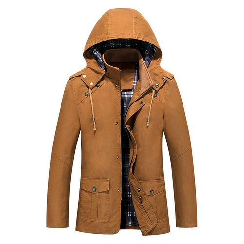 Herren Urbaner Baumwoll‑Hoodie‑Blouson mit Kapuze, kariertem Innenfutter und aufgesetzten Pattentaschen Nord Taschen