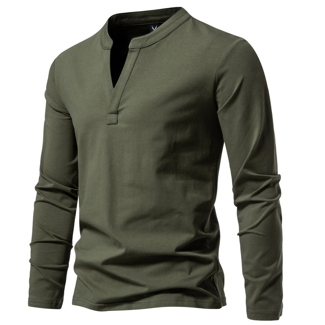 Herren langärmeliges Henleyshirt mit Stehkragen, tiefer V-Öffnung und schmaler Passform Nord Taschen
