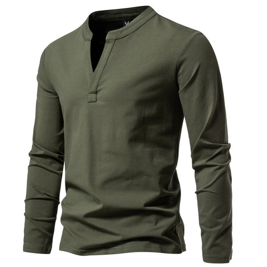 Herren langärmeliges Henleyshirt mit Stehkragen, tiefer V-Öffnung und schmaler Passform Nord Taschen