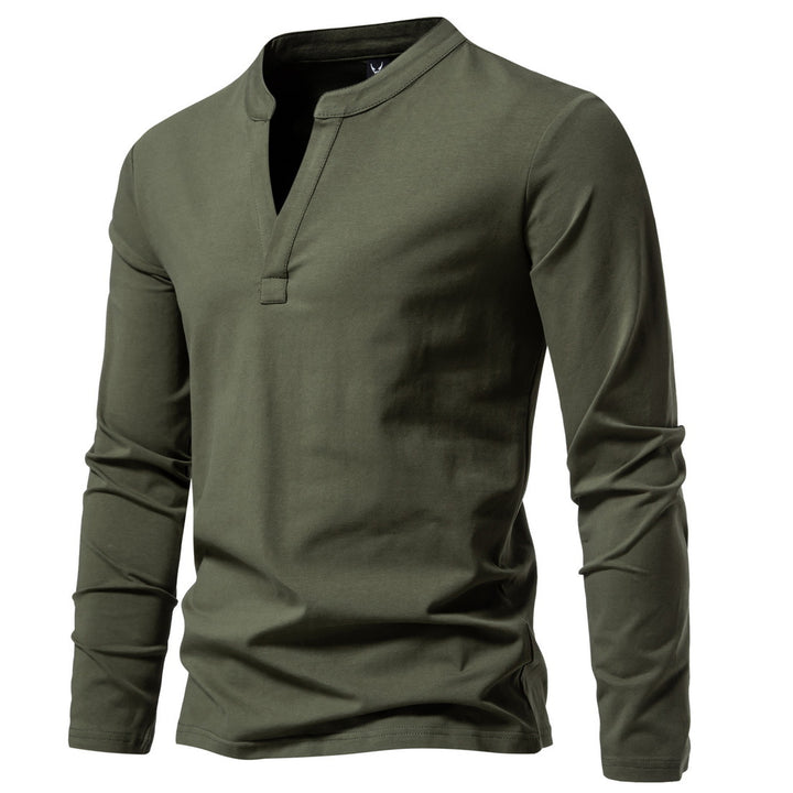 Herren langärmeliges Henleyshirt mit Stehkragen, tiefer V-Öffnung und schmaler Passform Nord Taschen