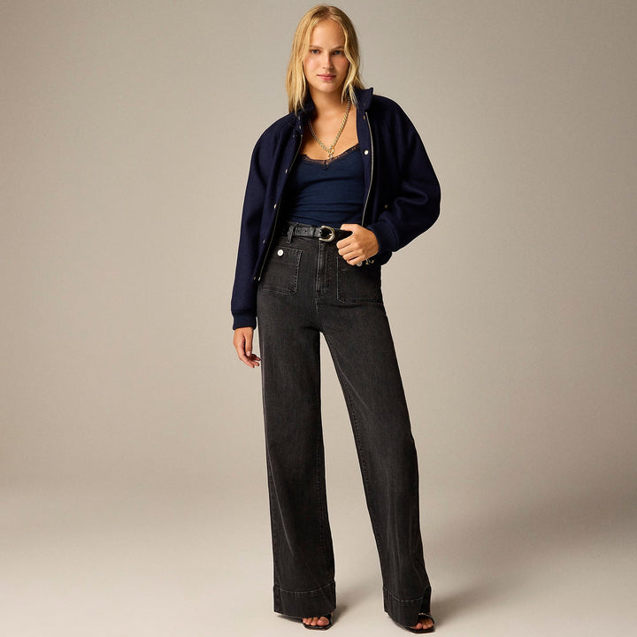 Damen High-Waist Wide-Leg-Jeans mit aufgesetzten Fronttaschen und weitem Bein Nord Taschen