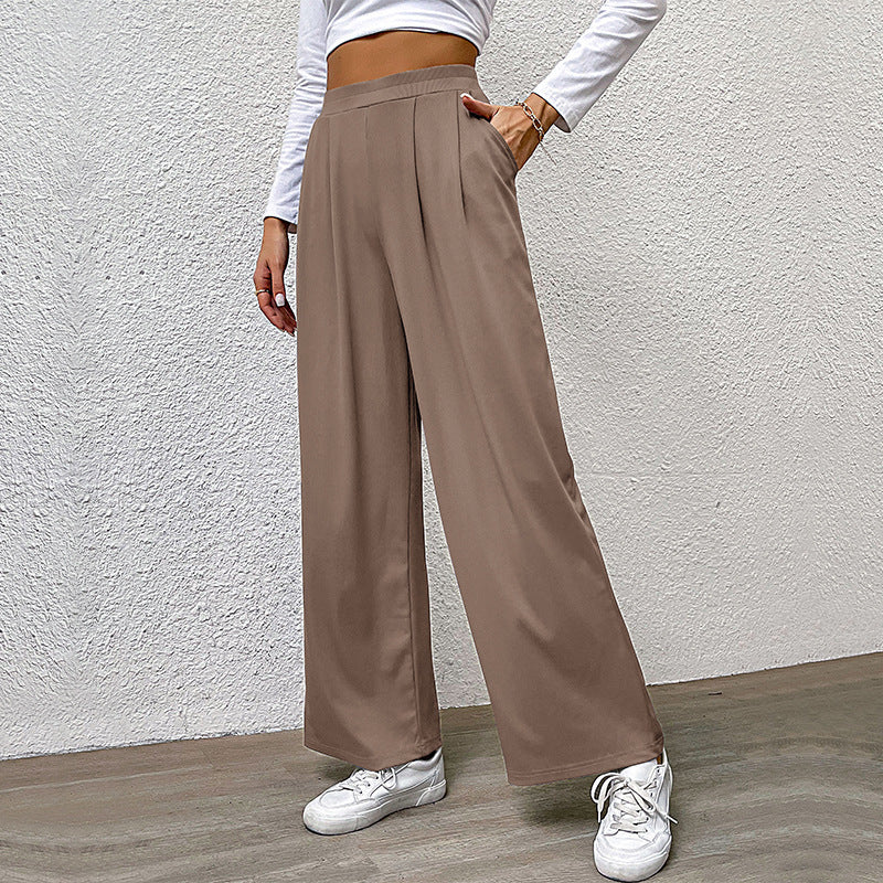Damen hochtaillierte weite Hose mit Vorderfalten, elastischem Bund und Seitentaschen Nord Taschen