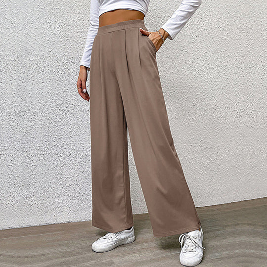 Damen hochtaillierte weite Hose mit Vorderfalten, elastischem Bund und Seitentaschen Nord Taschen