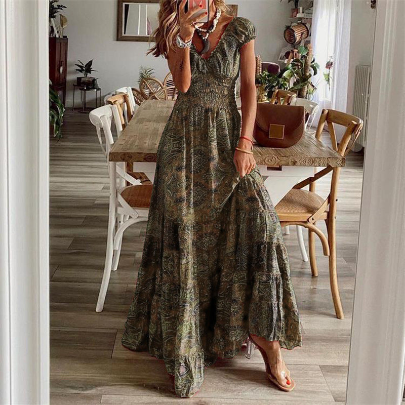 Damen Maxikleid mit Boho-Design und schwingendem Abschluss
