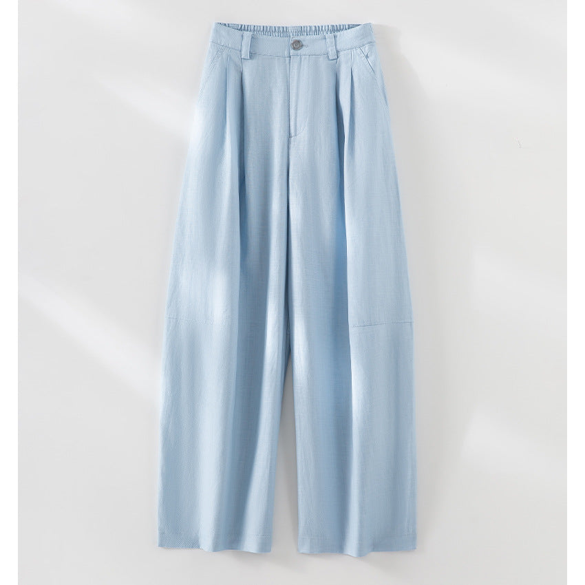 Damen Leichte High-Waist Palazzo-Hose mit vorderer Bundfalte, teilelastischem Bund und seitlichen Eingrifftaschen Nord Taschen