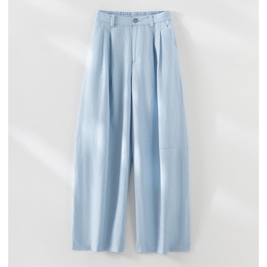 Damen Leichte High-Waist Palazzo-Hose mit vorderer Bundfalte, teilelastischem Bund und seitlichen Eingrifftaschen Nord Taschen
