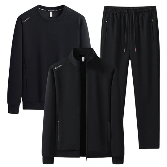 [Herren] Zweiteiliges Trainingsset mit Stehkragen-Zipjacke, Rundhals‑Sweatshirt und konisch geschnittener Jogginghose aus atmungsaktivem Fleece Nord Taschen