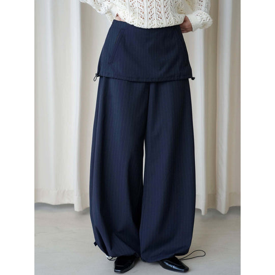 Damen Weite Nadelstreifen-Hose mit Überrock und Kordelzug Nord Taschen
