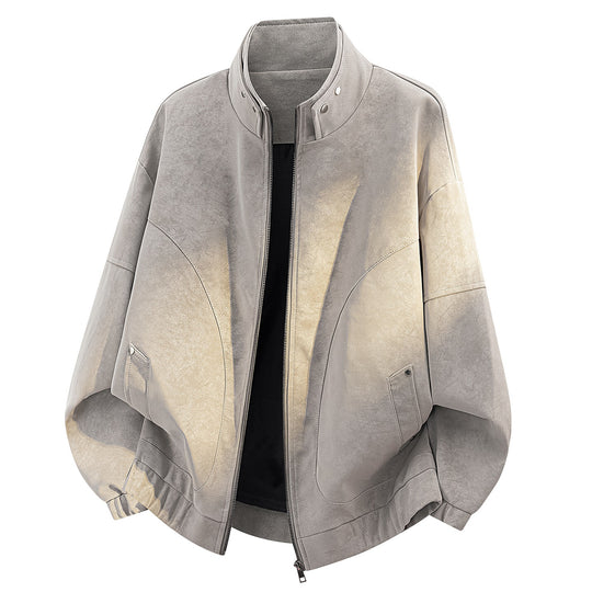 Herren Oversize Velours-Optik Bomberjacke mit hohem Stehkragen, asymmetrischer Brustpasse & elastischem Saum Nord Taschen