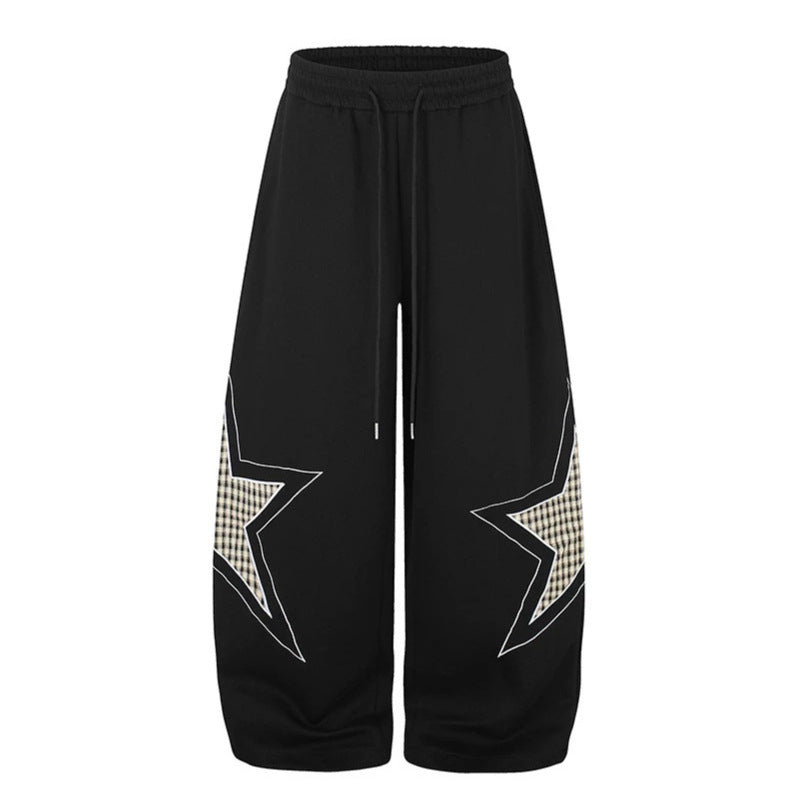 Damen weite Palazzo-Sweathose mit Stern-Applikationen und Karo‑Einsätzen Nord Taschen