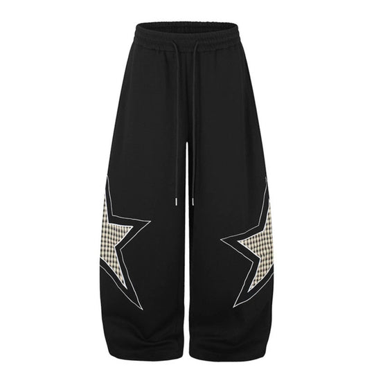Damen weite Palazzo-Sweathose mit Stern-Applikationen und Karo‑Einsätzen Nord Taschen