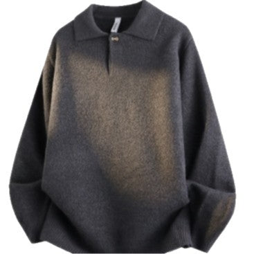 Damen Oversized Polokragen-Feinstrickpullover mit kurzem Schlitz und Zierknopf Nord Taschen