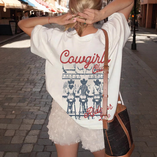 Damen Oversize T-Shirt mit Retro Cowgirl-Motiv Nord Taschen