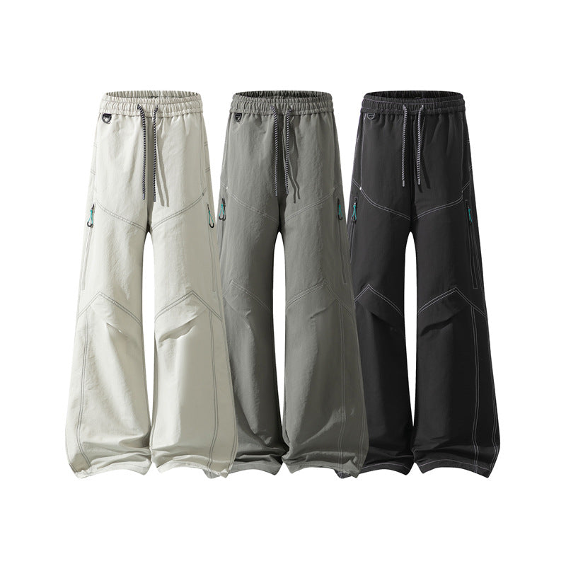 Herren Weite Cargo‑Hose mit Tunnelzugbund, Utility‑Nähten und Reißverschluss‑Taschen Nord Taschen