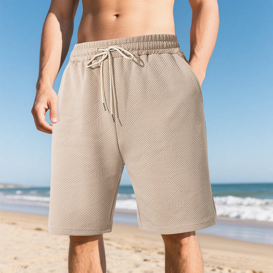 Herren nan knielange Textur-Badeshort mit elastischem Kordelbund und seitlichen Eingrifftaschen