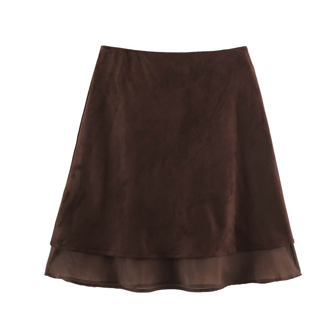 Damen A‑Linien Midirock mit Veloursoptik und Chiffon‑Volant Nord Taschen