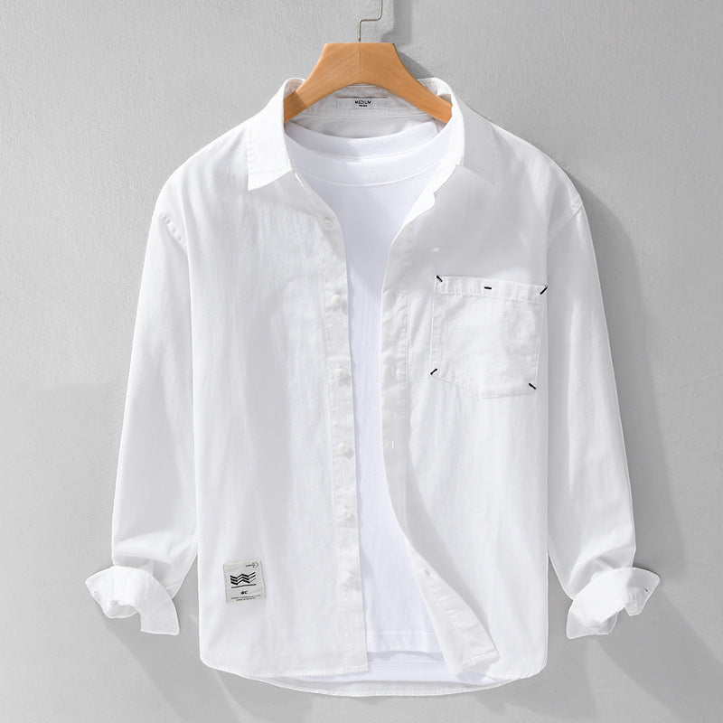 Herren Offenes Baumwoll-Overshirt im Layering-Look mit aufgesetzter Brusttasche Nord Taschen