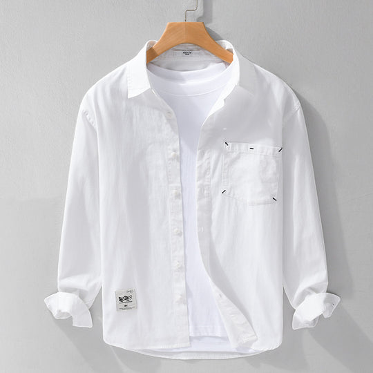 Herren Offenes Baumwoll-Overshirt im Layering-Look mit aufgesetzter Brusttasche Nord Taschen