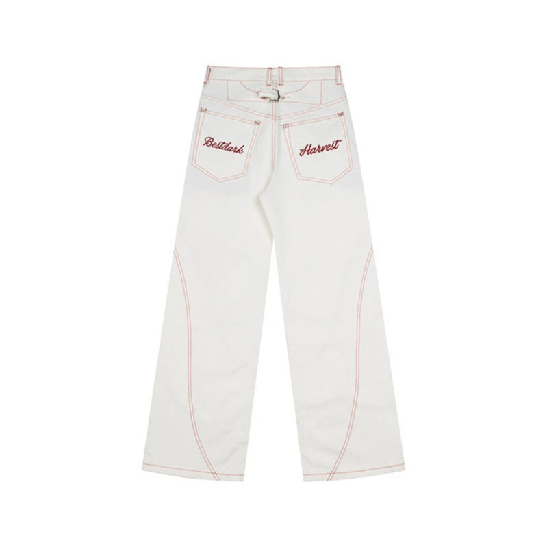 Damen High‑Waist Wide‑Leg-Jeanshose mit kontrasttaschen und dekorativen Ziernähten Nord Taschen