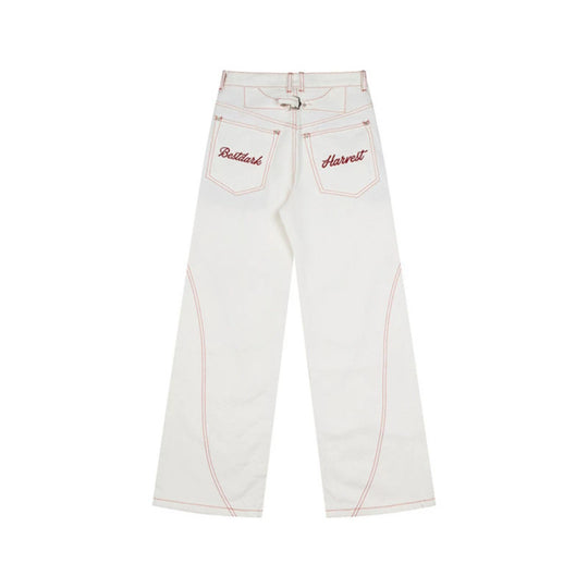 Damen High‑Waist Wide‑Leg-Jeanshose mit kontrasttaschen und dekorativen Ziernähten Nord Taschen