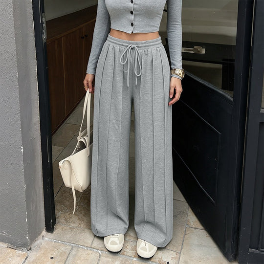 Damen Weite High‑Waist Loungewear-Hose mit Bügelfalten und Tunnelzug Nord Taschen