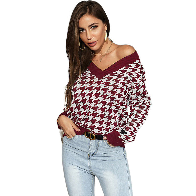 Damen Verspielter Pullover mit Karomuster Nord Taschen