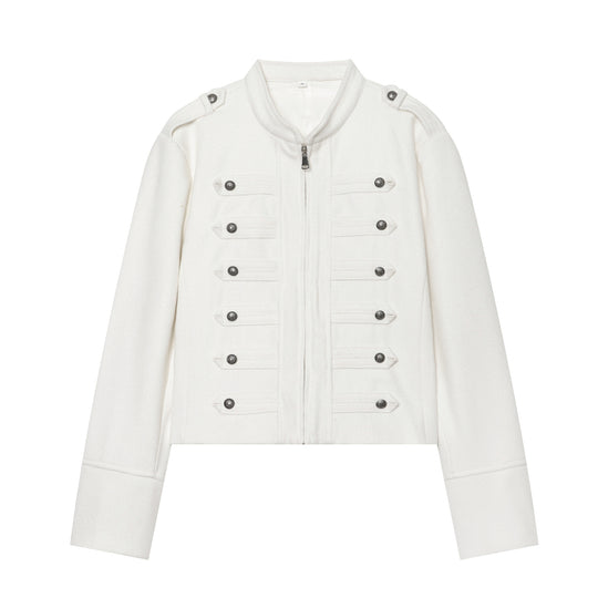 Damen Militärinspirierte Wolljacke mit Stehkragen, dekorativen Zierknopfreihen und Reißverschluss Nord Taschen