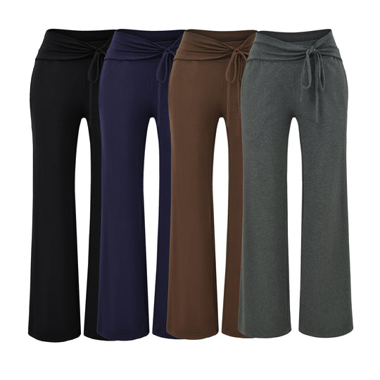 Damen Weite Jersey-Loungehose mit Umschlagbund und Tunnelzug Nord Taschen