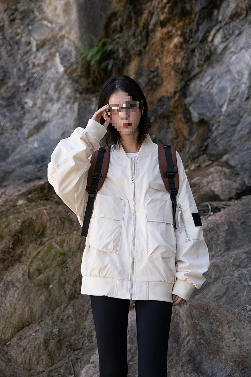 Damen Oversize Multifunktionale Field-Bomberjacke mit Cargo-Taschen & gerippten Bündchen Nord Taschen