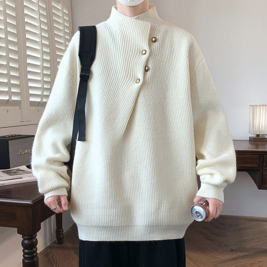 Herren Oversize-Rippenpullover mit asymmetrischem Knopfkragen Nord Taschen