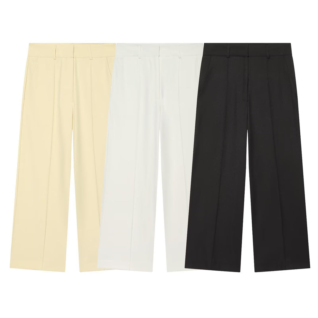 Damen Hochtaillierte weite Culotte-Hose mit Bügelfalte und Bundfalten Nord Taschen
