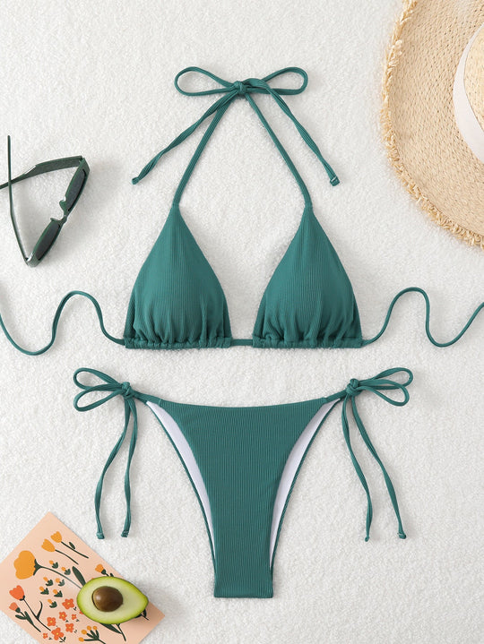 Damen Triangel-Bikini mit verstellbaren Riemen und raffinierten Details