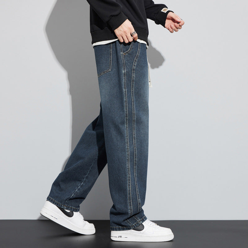Herren Weite Denim-Hose im Lounge-Style mit Tunnelzugbund und geradem Bein Nord Taschen
