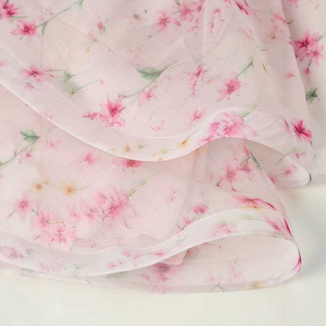 Damen Romantisches Chiffon-Minikleid mit V-Ausschnitt, Plisseeoberteil und Stufenvolants Nord Taschen