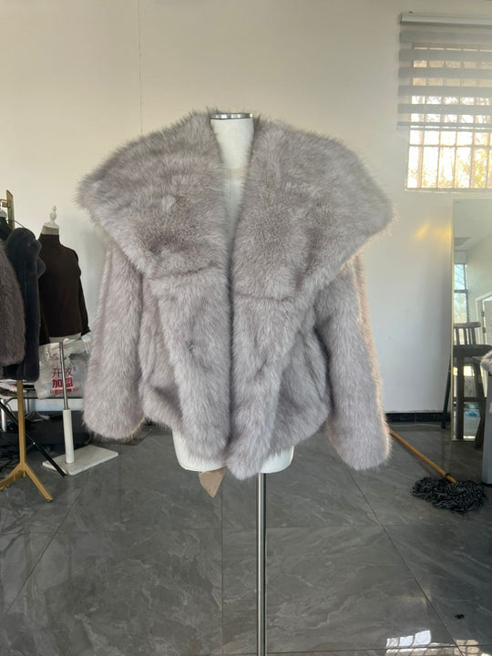 Damen Kurzbolero im Boxy-Cut aus veganem Shaggy-Kunstpelz mit XXL-Schalkragen Nord Taschen