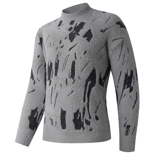 Herren Strukturierter Mockneck-Pullover mit abstraktem Brush-Pattern Nord Taschen