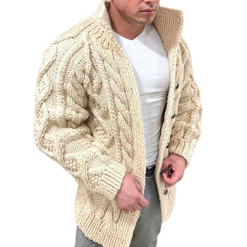 Herren Grober Zopfstrick-Cardigan mit hohem Stehkragen und Hornknöpfen Nord Taschen