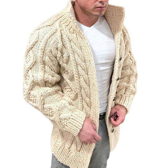 Herren Grober Zopfstrick-Cardigan mit hohem Stehkragen und Hornknöpfen Nord Taschen
