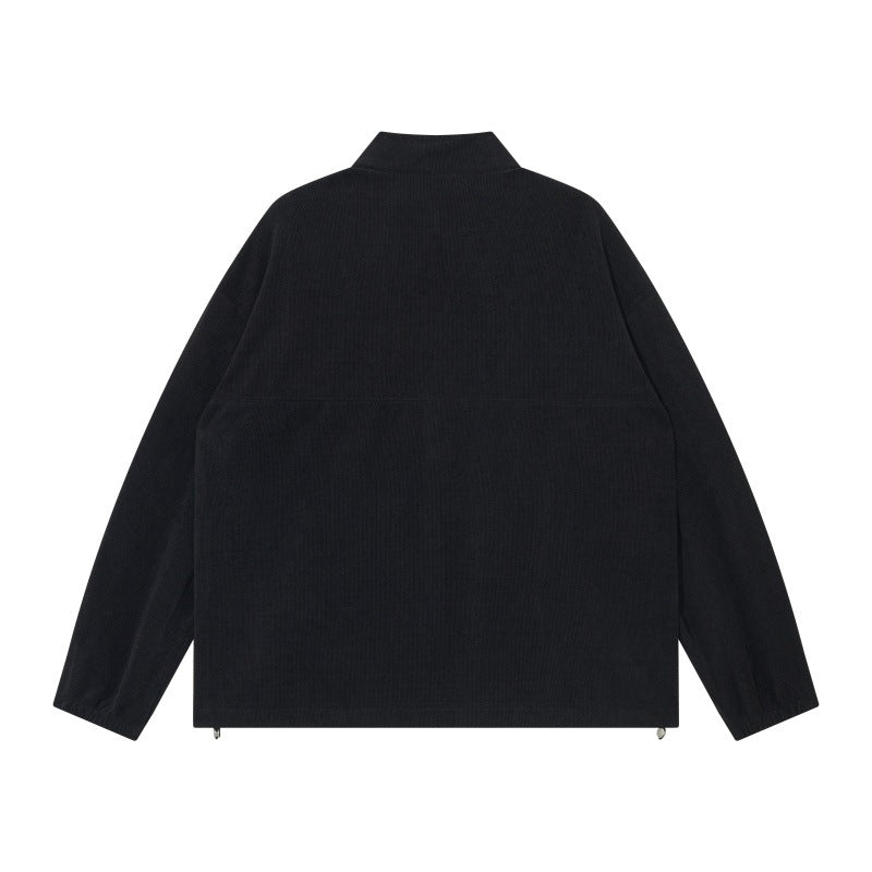 Unisex Oversize Halbzip-Pullover aus Cord‑Mix mit Brust-Reißverschlusstasche und Kordelzugsaum Nord Taschen