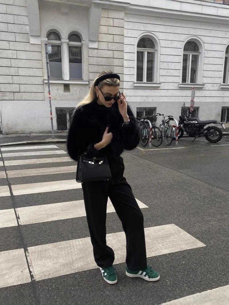 Damen Kurz geschnittene Shaggy-Faux-Fur Jacke mit kastiger Silhouette und extraweichem Hochflor Nord Taschen
